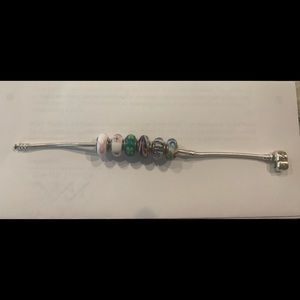 Pandora bracelet with 6 glass charms